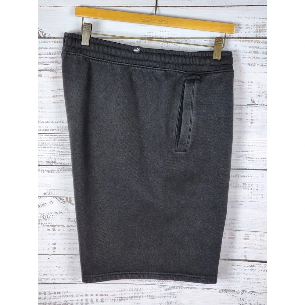 Puma Fleece Sweat Shorts Mens XL Black Athletic Elastic Draw String Pockets